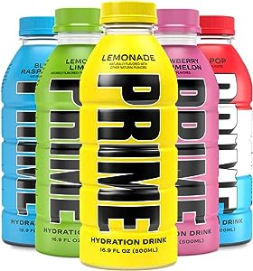 Prime Hydration Sport Drink 5 Pack With The Newest Flavour Lemonade, Strawberry Watermelon, Ice Pop, Blue Raspberry, & Lemon Lime (5 Bottles, 16 Fl Oz. Each)