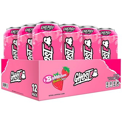 GHOST Energy Drink - Zero Sugar - Bubblicious Strawberry Splash - Limited Edition Flavor (12 Drinks, 16 Fl Oz. Each)