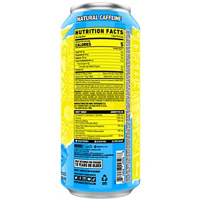 GHOST Energy Drink- Zero Sugar - SOUR PATCH KIDS BLUE RASPBERRY (12 Drinks, 16 Fl Oz. Each)