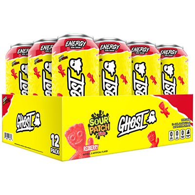 GHOST Energy Drink - Zero Sugar - SOUR PATCH KIDS REDBERRY (12 Drinks, 16 Fl Oz. Each)