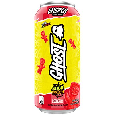 GHOST Energy Drink - Zero Sugar - SOUR PATCH KIDS REDBERRY (12 Drinks, 16 Fl Oz. Each)
