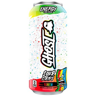 GHOST Energy Drink - Zero Sugar - SOUR STRIPS® RAINBOW (12 Drinks, 16 Fl Oz. Each)