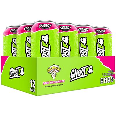 GHOST Energy Drink - Zero Sugar - WarHeads Sour Watermelon (12 Drinks, 16 Fl Oz. Each)