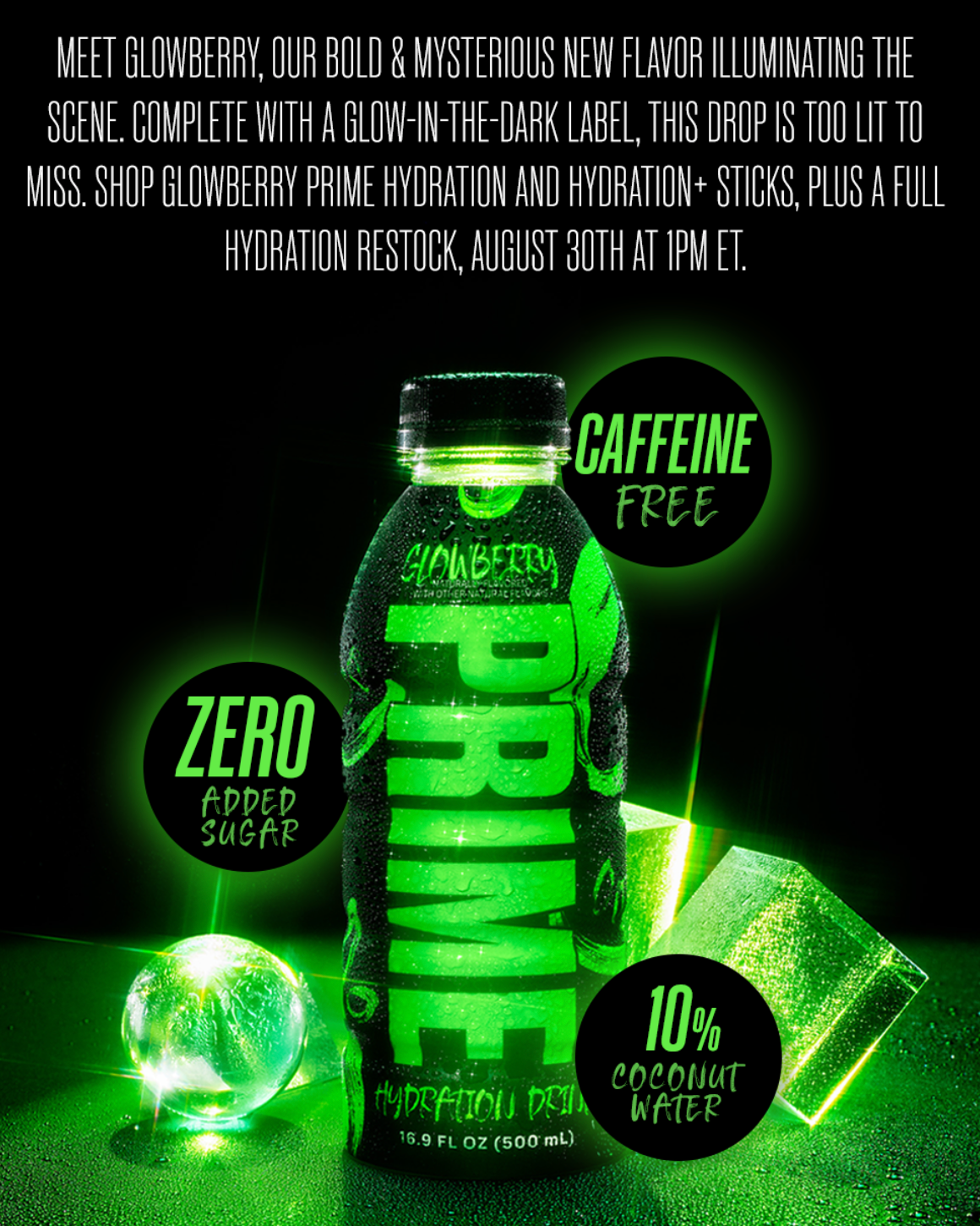 Limited Edition Prime Hydration Glowberry Variety Pack (15 Drinks, 16 Fl Oz. Each)