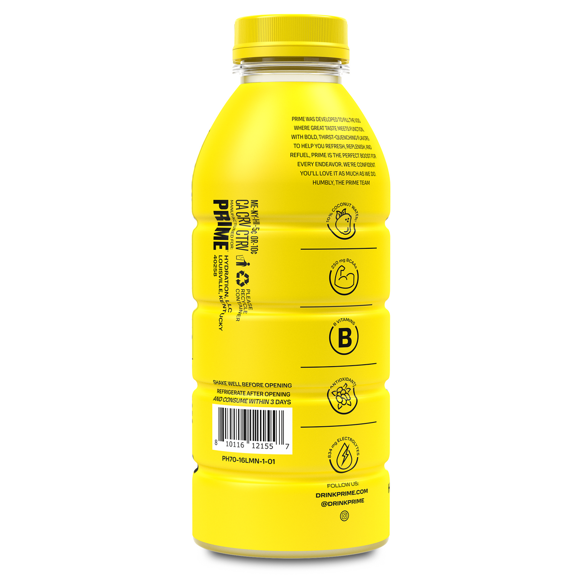 Prime Hydration Sports Drink Lemonade (12 Drinks, 16 Fl Oz. Each)