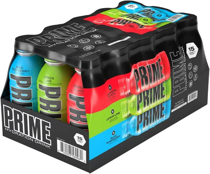 Prime Hydration Drink Blue Raspberry, Tropical Punch, & Lemon Lime Variety Pack (16.9 fl. oz., 15 pk.)