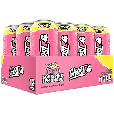 GHOST Energy Drink - Zero Sugar - Sour Pink Lemonade (12 Drinks, 16 Fl Oz. Each)